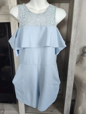 Express Rumper Light Blue Lace-Top Sleeveless Romper SZ 10 Petite Pit To Pit 17"